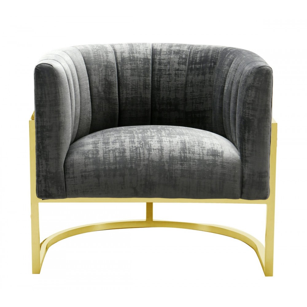 TOV Furniture Magnolia Slub Grey Chair with Gold Base