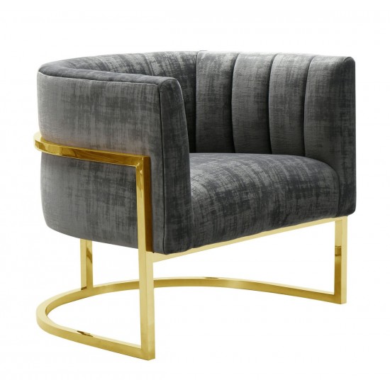 TOV Furniture Magnolia Slub Grey Chair with Gold Base