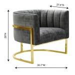 TOV Furniture Magnolia Slub Grey Chair with Gold Base