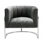 TOV Furniture Magnolia Slub Grey Chair with Silver Base