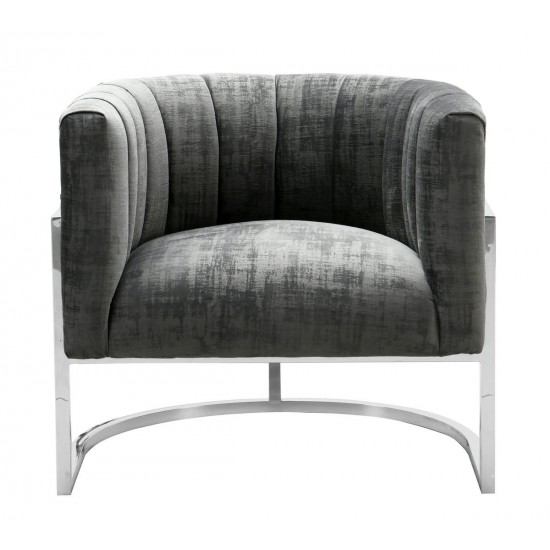 TOV Furniture Magnolia Slub Grey Chair with Silver Base