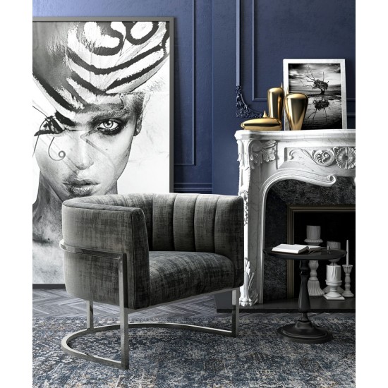 TOV Furniture Magnolia Slub Grey Chair with Silver Base