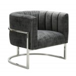 TOV Furniture Magnolia Slub Grey Chair with Silver Base