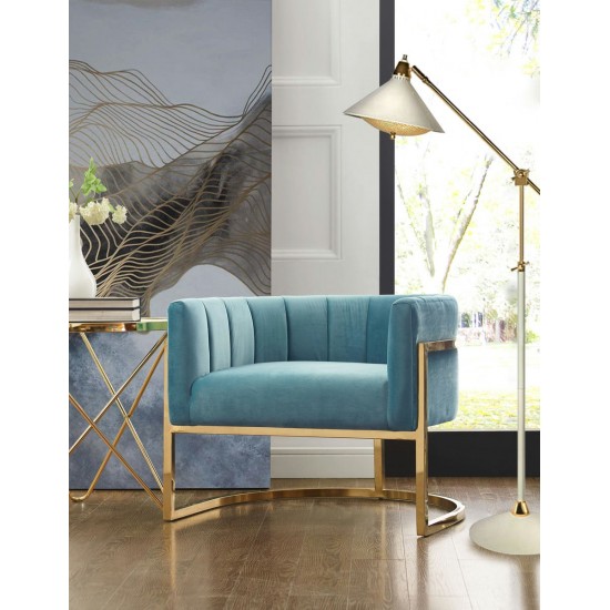 TOV Furniture Magnolia Sea Blue Chair with Gold Base