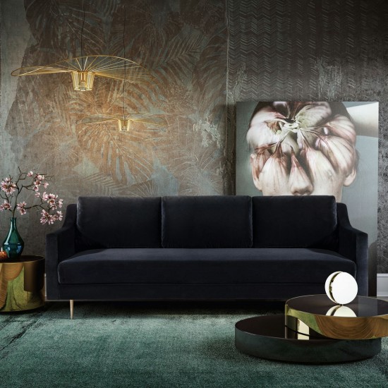 TOV Furniture Milan Black Velvet Sofa