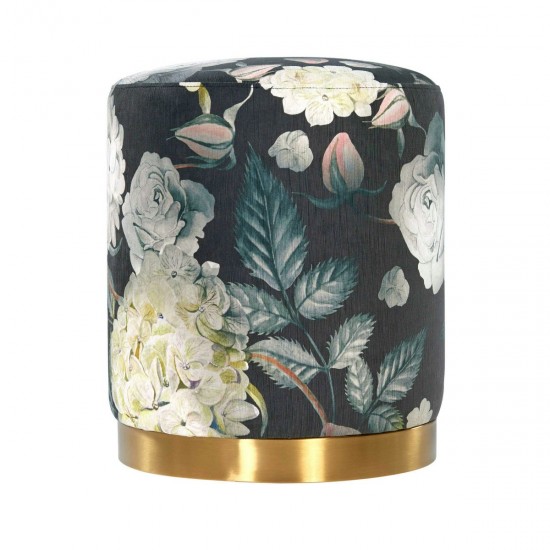 TOV Furniture Opal Floral Velvet Ottoman with Gold Base