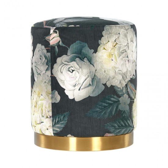 TOV Furniture Opal Floral Velvet Ottoman with Gold Base