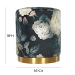 TOV Furniture Opal Floral Velvet Ottoman with Gold Base