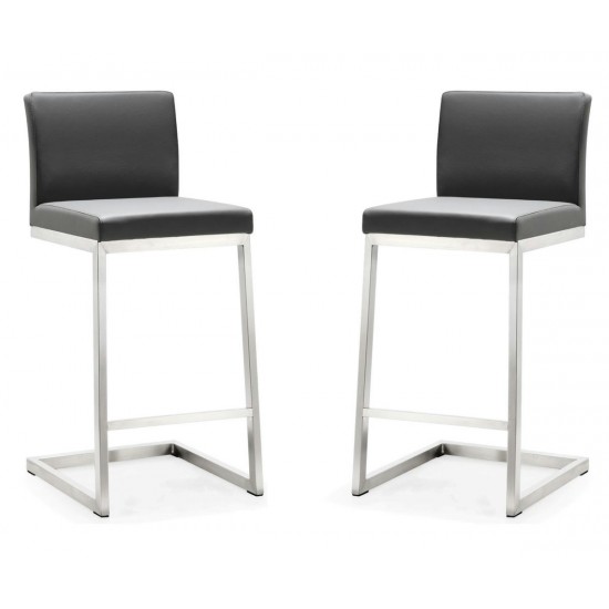 TOV Furniture Parma Grey Stainless Steel Counter Stool - Set of 2