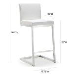 TOV Furniture Parma White Stainless Steel Counter Stool - Set of 2