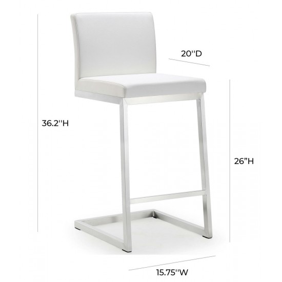 TOV Furniture Parma White Stainless Steel Counter Stool - Set of 2