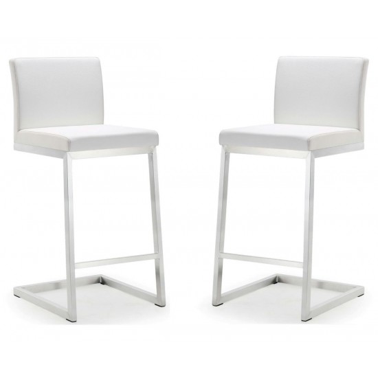 TOV Furniture Parma White Stainless Steel Counter Stool - Set of 2