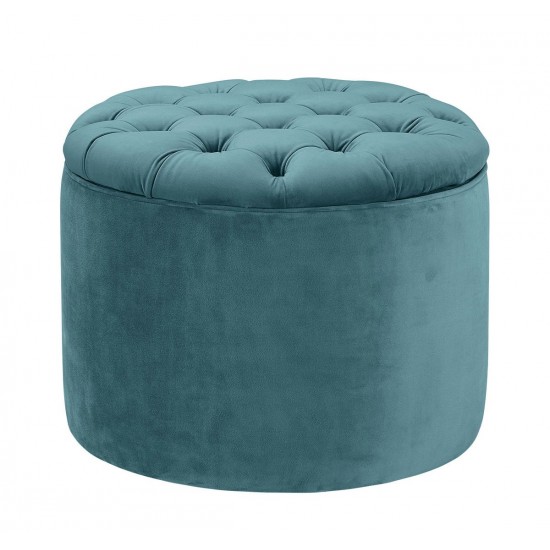 TOV Furniture Queen Sea Blue Velvet Storage Ottoman