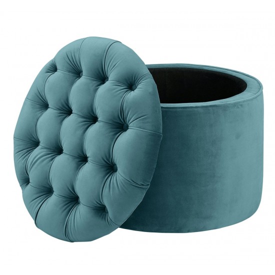 TOV Furniture Queen Sea Blue Velvet Storage Ottoman