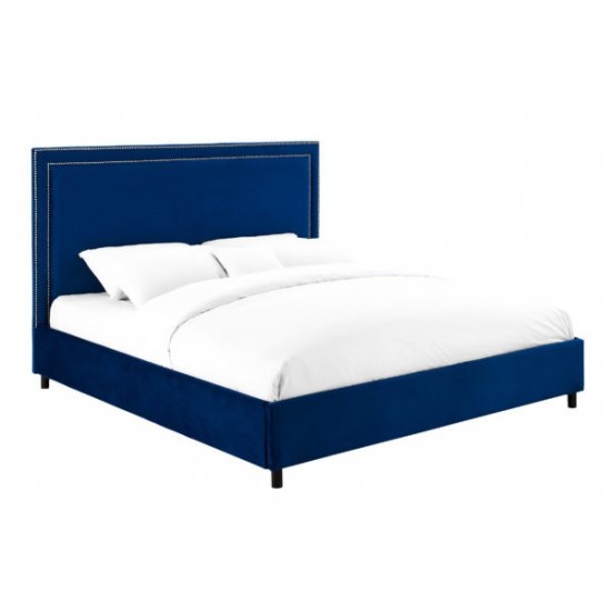 TOV Furniture Reed Navy Velvet Bed in Queen