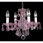 Elegant Lighting Rococo 4 Light Pink Pendant Rosaline (Pink) Royal Cut Crystal