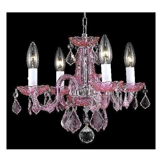 Elegant Lighting Rococo 4 Light Pink Pendant Rosaline (Pink) Royal Cut Crystal