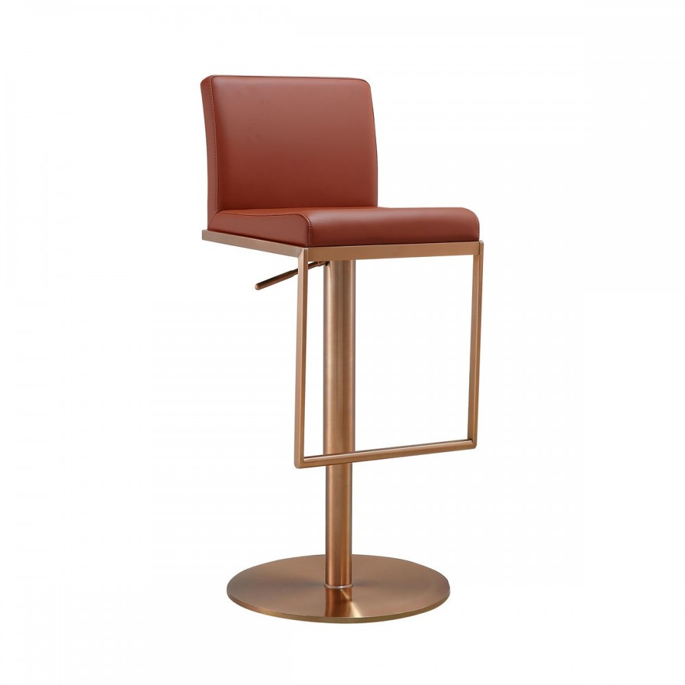 TOV Furniture Sentinel Saddle Brown and Rose Gold Adjustable Stool