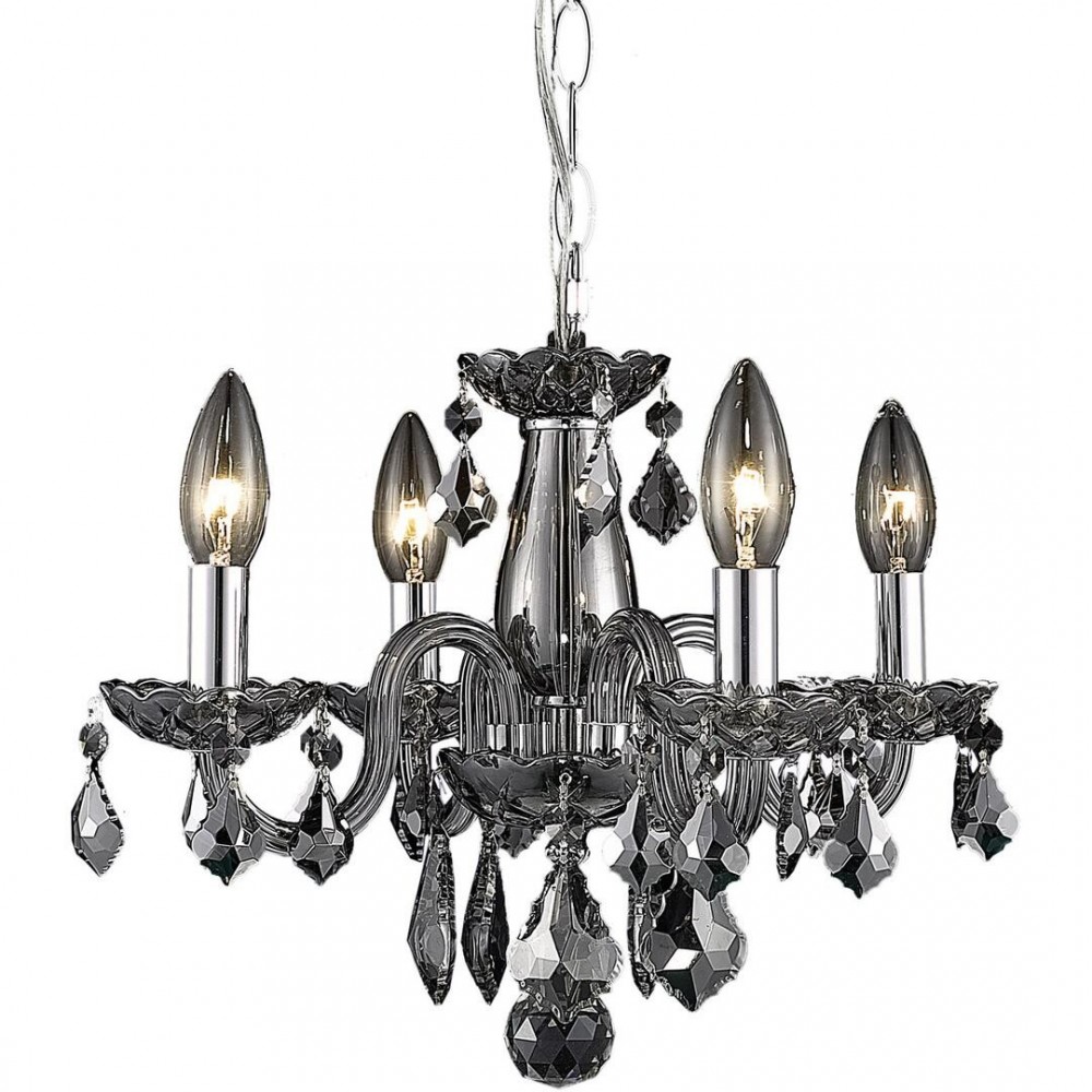 Elegant Lighting Rococo 4 Light Silver Shade Pendant Silver Shade (Grey) Royal Cut Crystal