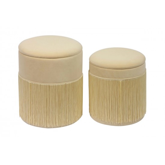 TOV Furniture Tassel Cream Velvet Storage Ottomans - Set of 2