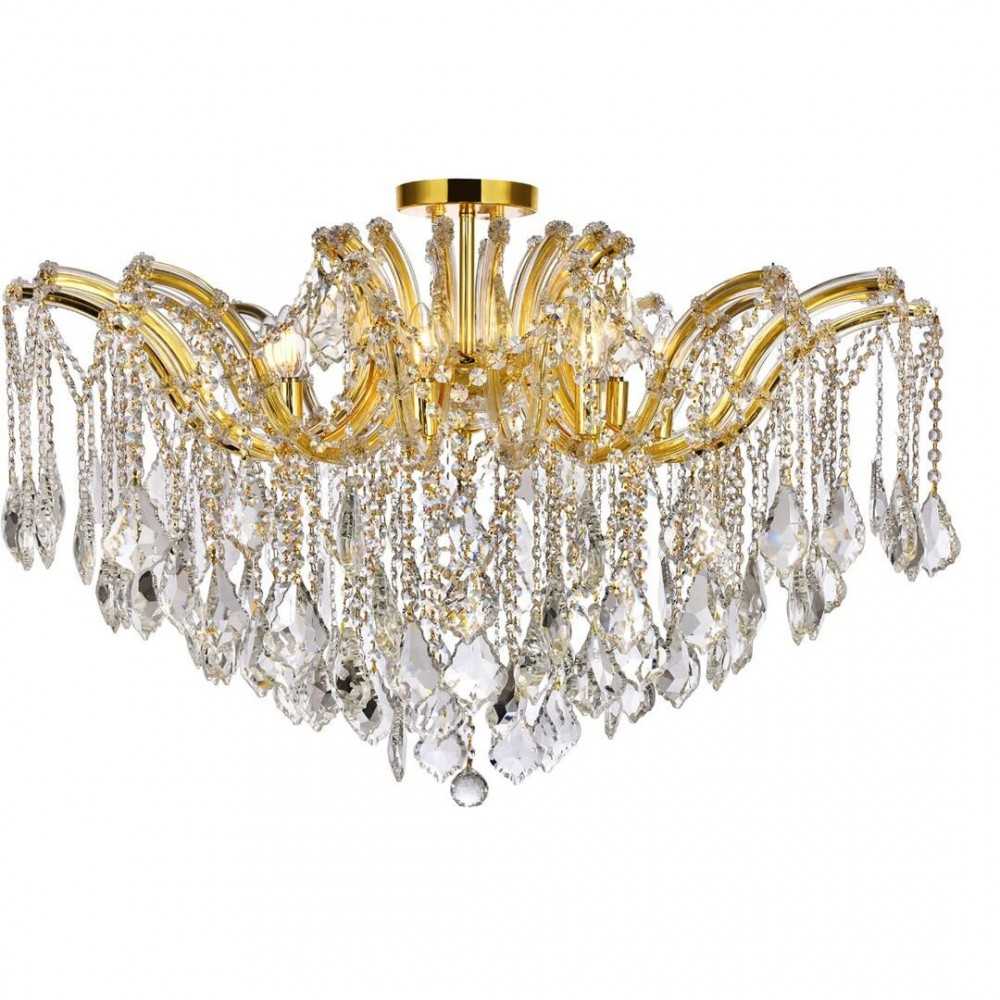 Elegant Lighting Maria Theresa 8 Light Gold Flush Mount Clear Royal Cut Crystal