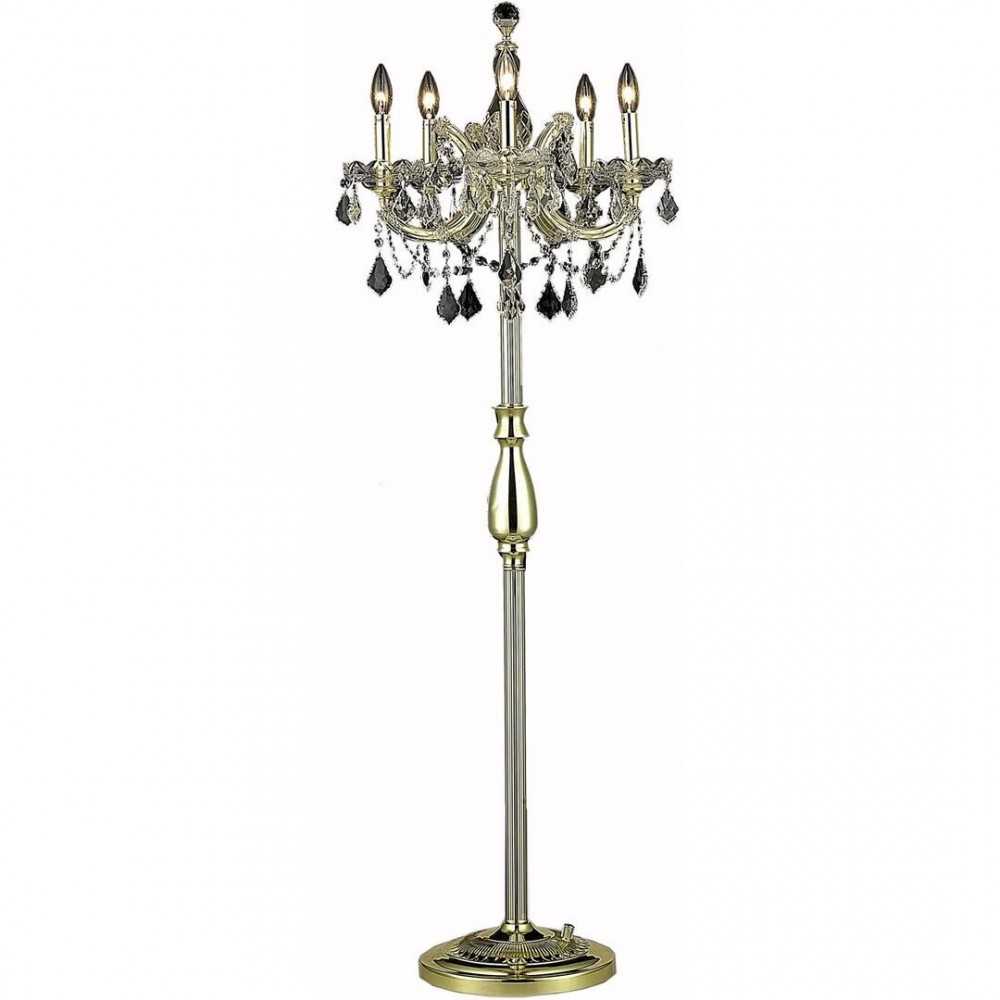 Elegant Lighting Maria Theresa 5 Light Gold Floor Lamp Golden Teak (Smoky) Swarovski Elements Crystal