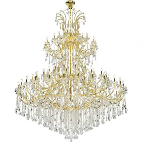 Elegant Lighting Maria Theresa 84 Light Gold Chandelier With Clear Tear Drop Crystals Clear Elegant Cut Crystal