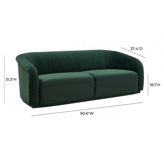 TOV Furniture Yara Pleated Forest Green Velvet Sofa