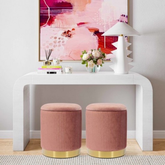 TOV Furniture Zoe Blush Velvet Storage Ottoman