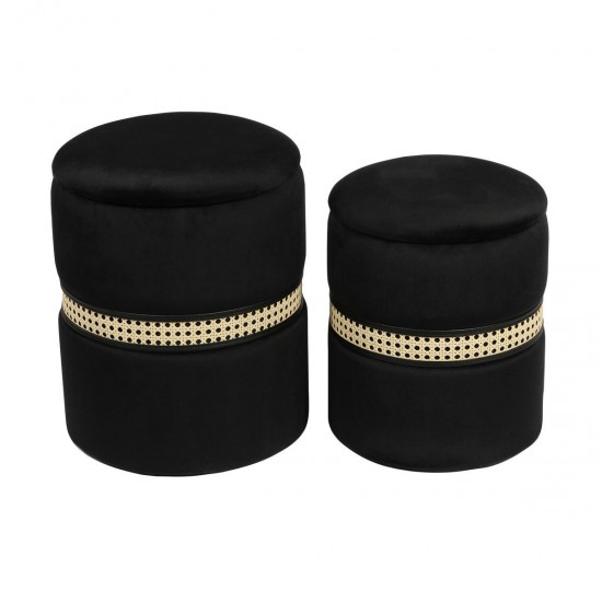 TOV Furniture Alani Black Velvet Nesting Ottomans - Set of 2