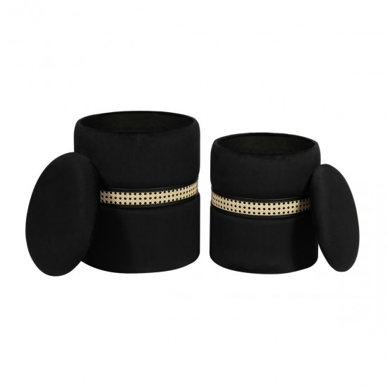 TOV Furniture Alani Black Velvet Nesting Ottomans - Set of 2