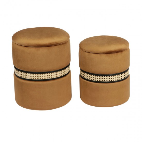 TOV Furniture Alani Cognac Velvet Nesting Ottomans - Set of 2