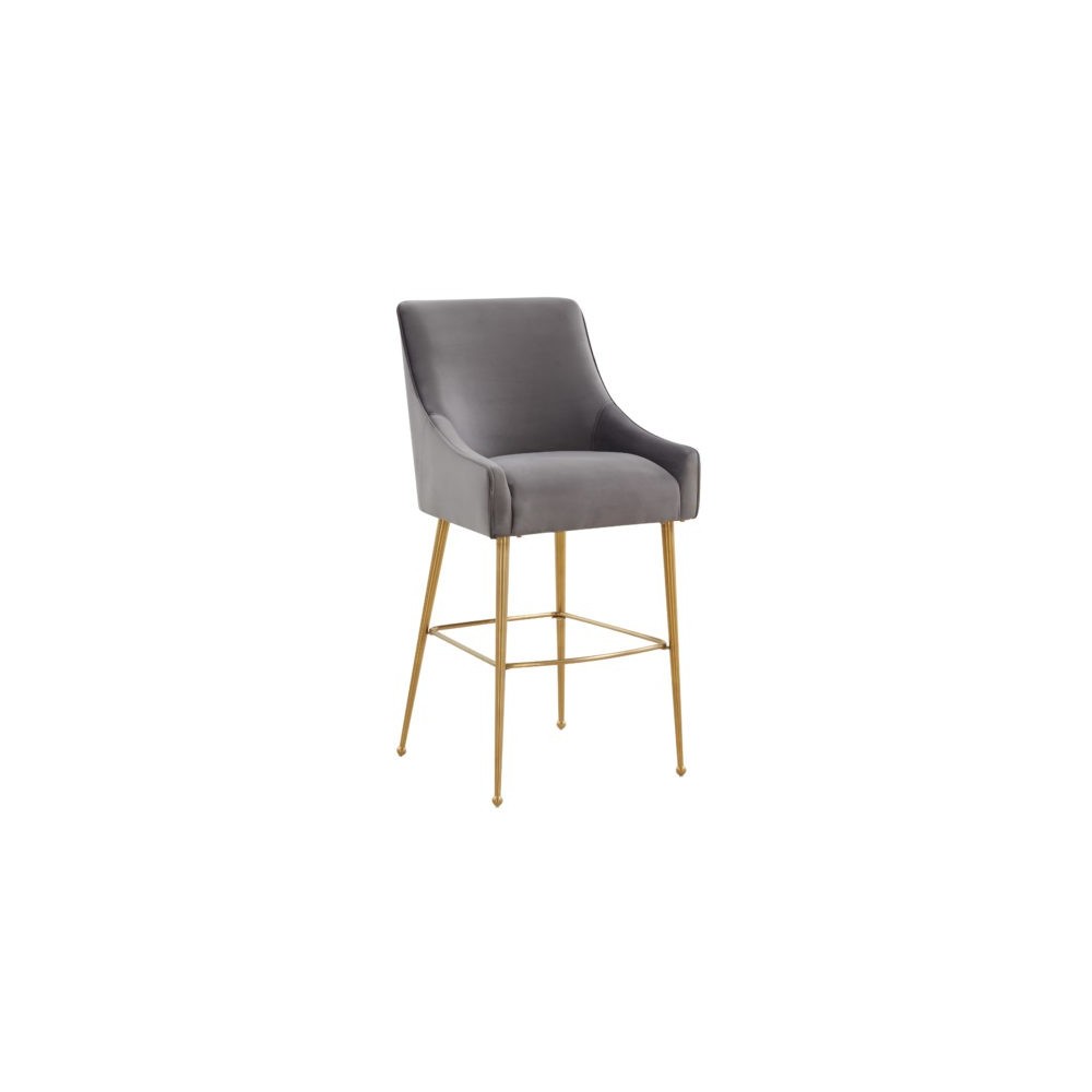 TOV Furniture Beatrix Dark Grey Velvet Bar Stool - Gold Legs