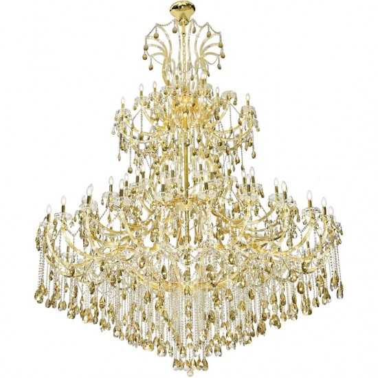 Elegant Lighting 84 Light Gold Chandelier With Golden Teak Tear Drop Crystals Golden Teak (Smoky) Royal Cut Crystal