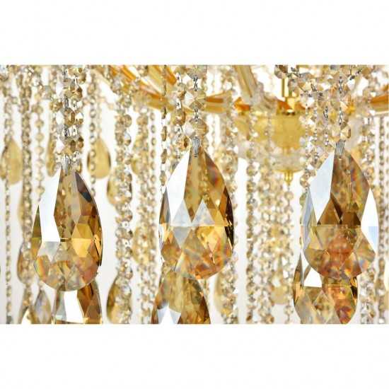 Elegant Lighting 84 Light Gold Chandelier With Golden Teak Tear Drop Crystals Golden Teak (Smoky) Royal Cut Crystal