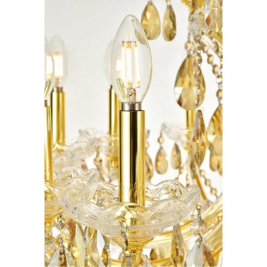 Elegant Lighting 84 Light Gold Chandelier With Golden Teak Tear Drop Crystals Golden Teak (Smoky) Royal Cut Crystal