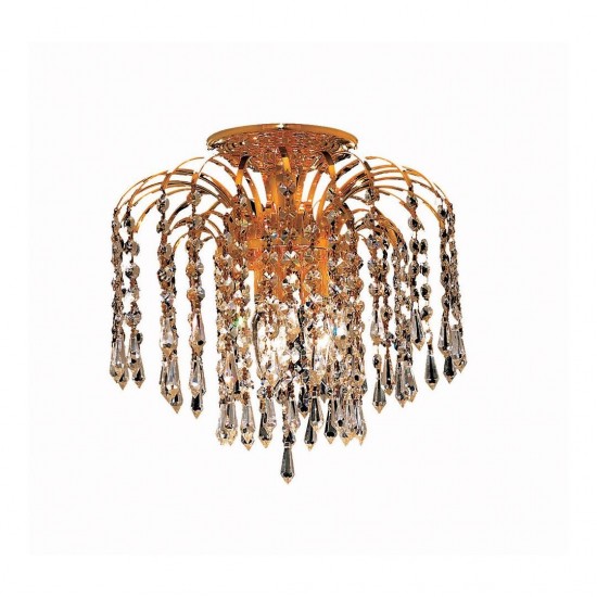 Elegant Lighting Falls 3 Light Gold Flush Mount Clear Royal Cut Crystal