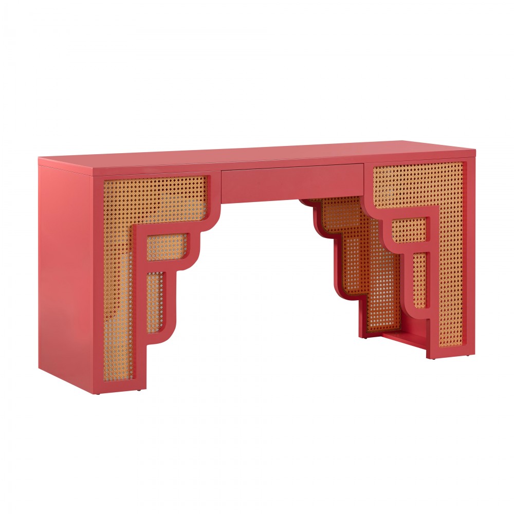 TOV Furniture Suzie Coral Pink & Rattan Desk