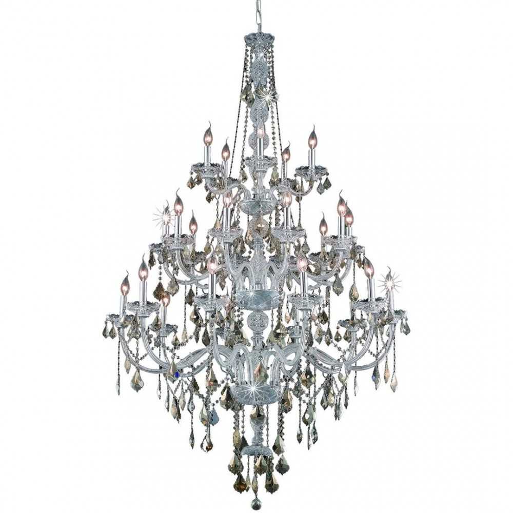 Elegant Lighting Verona 25 Light Chrome Chandelier Golden Teak (Smoky) Royal Cut Crystal