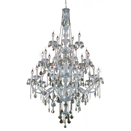 Elegant Lighting Verona 25 Light Chrome Chandelier Golden Teak (Smoky) Royal Cut Crystal