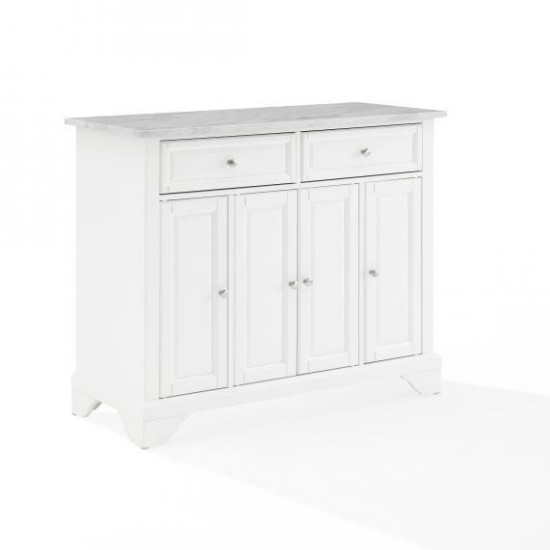 Avery Kitchen Island/Cart Distressed White/ White Marble