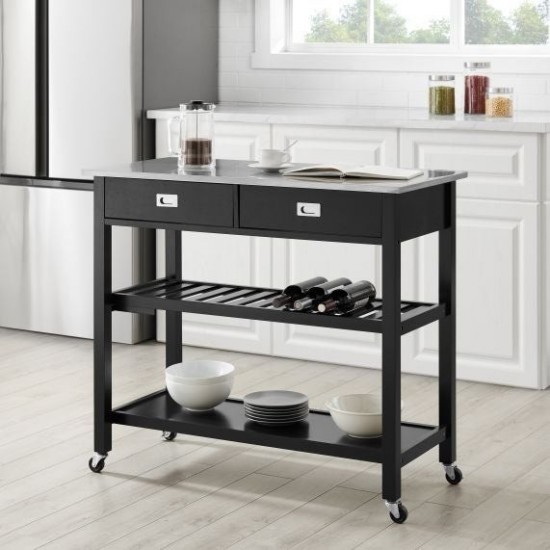 Chloe Stainless Steel Top Kitchen Island/Cart Black/Stainless Steel