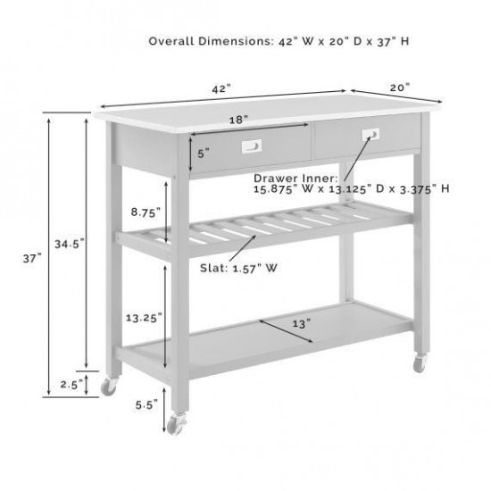 Chloe Stainless Steel Top Kitchen Island/Cart White/Stainless Steel