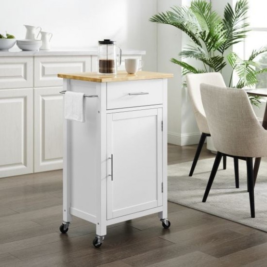 Savannah Wood Top Compact Kitchen Island/Cart White/Natural