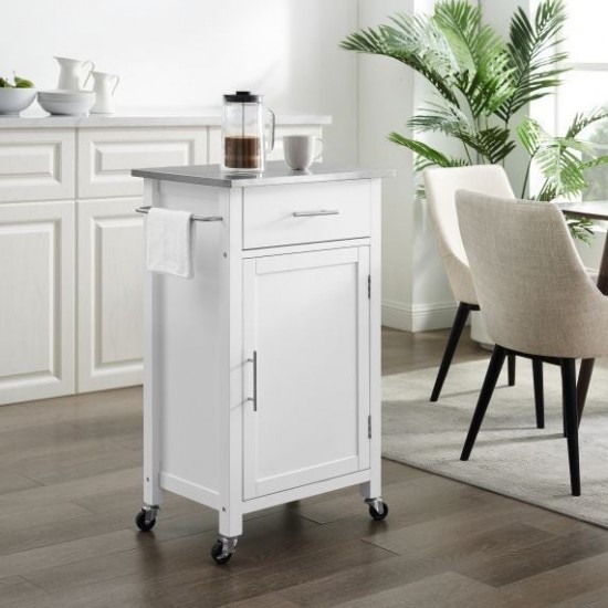 Savannah Stainless Steel Top Compact Kitchen Island/Cart White/Stainless Steel