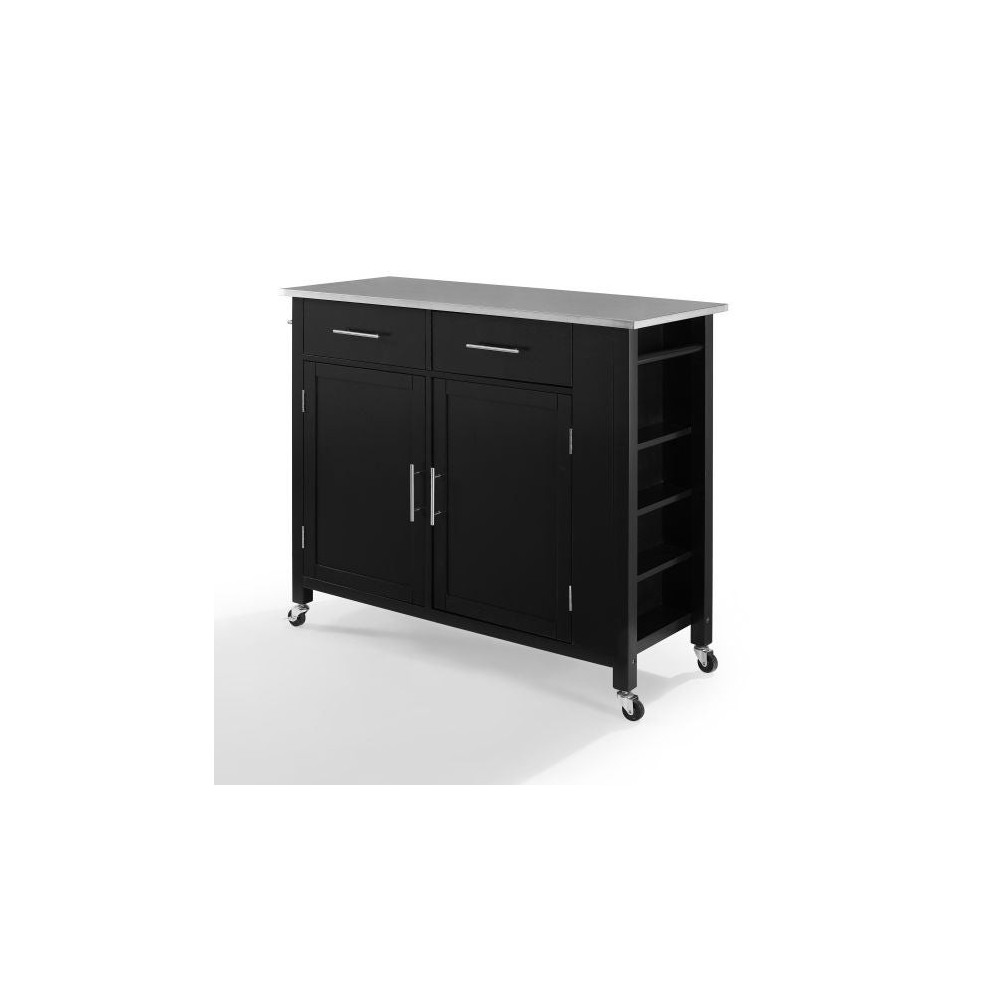 Savannah Stainless Steel Top Full-Size Kitchen Island/Cart Black/Stainless Steel