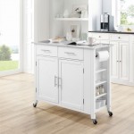Savannah Stainless Steel Top Full-Size Kitchen Island/Cart White/Stainless Steel