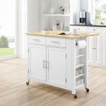 Savannah Wood Top Drop Leaf Kitchen Island/Cart White/Natural