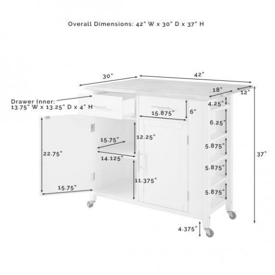 Savannah Wood Top Drop Leaf Kitchen Island/Cart White/Natural