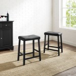 Upholstered Saddle Seat 2Pc Counter Stool Set Black/Black - 2 Stools